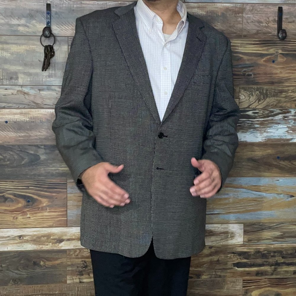 Tallia Uomo 100% Wool Black & Gray Double Vented Blazer Sport Jacket Size 50XL